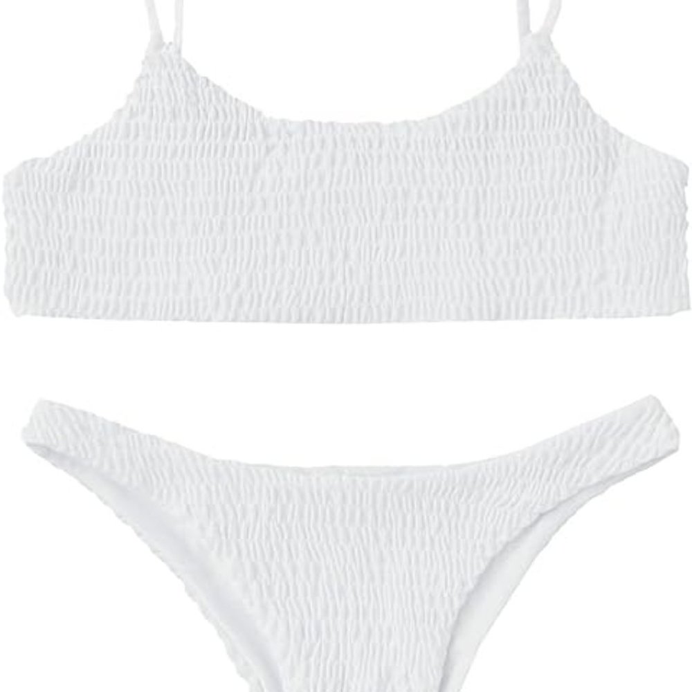 Women's Sexy Halter Shirred Bikini. SEXY WHITE CRINCLE BIKINI SIZE SM